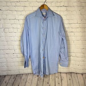 ETON Shirt Mens Contemporary Blue Houndstooth Button Up Long Sleeve Cotton 41 16